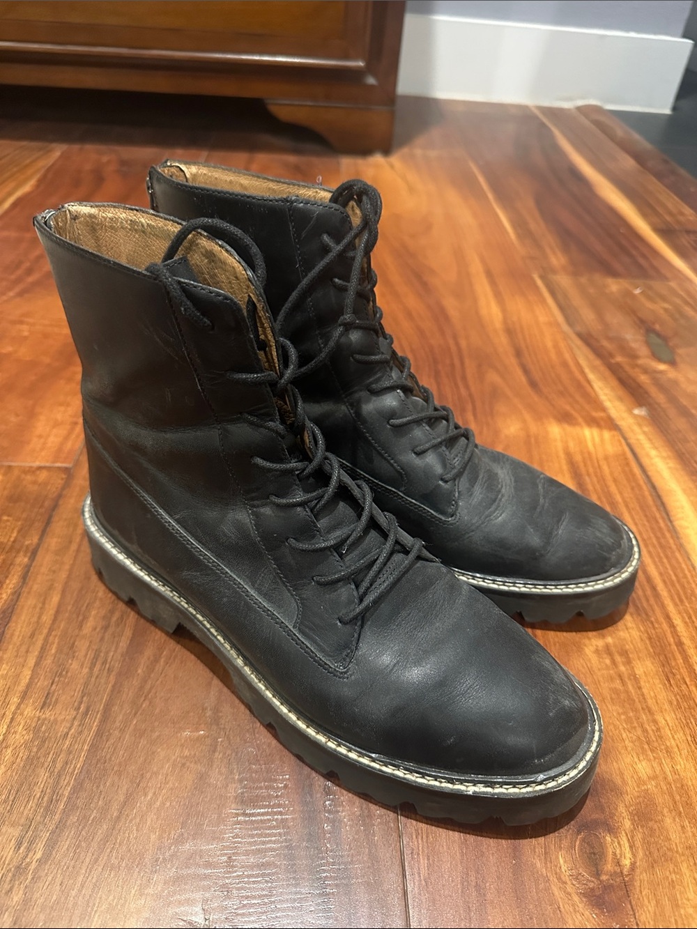 Women’s Black Leather Lace-Up Combat Boots - Madewell